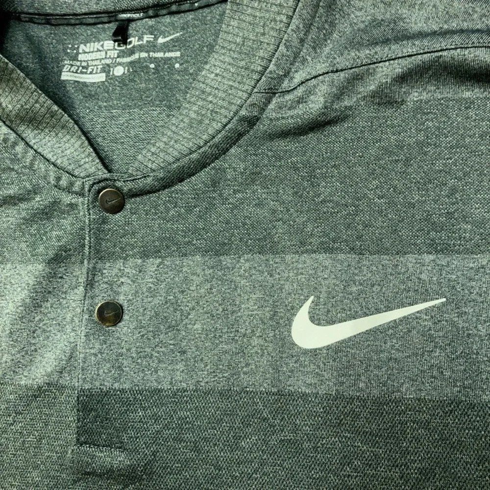 Nike Golf Blade Collar Polo Shirt Gray Modern Dri Fit Stripe 799107 Mens Large